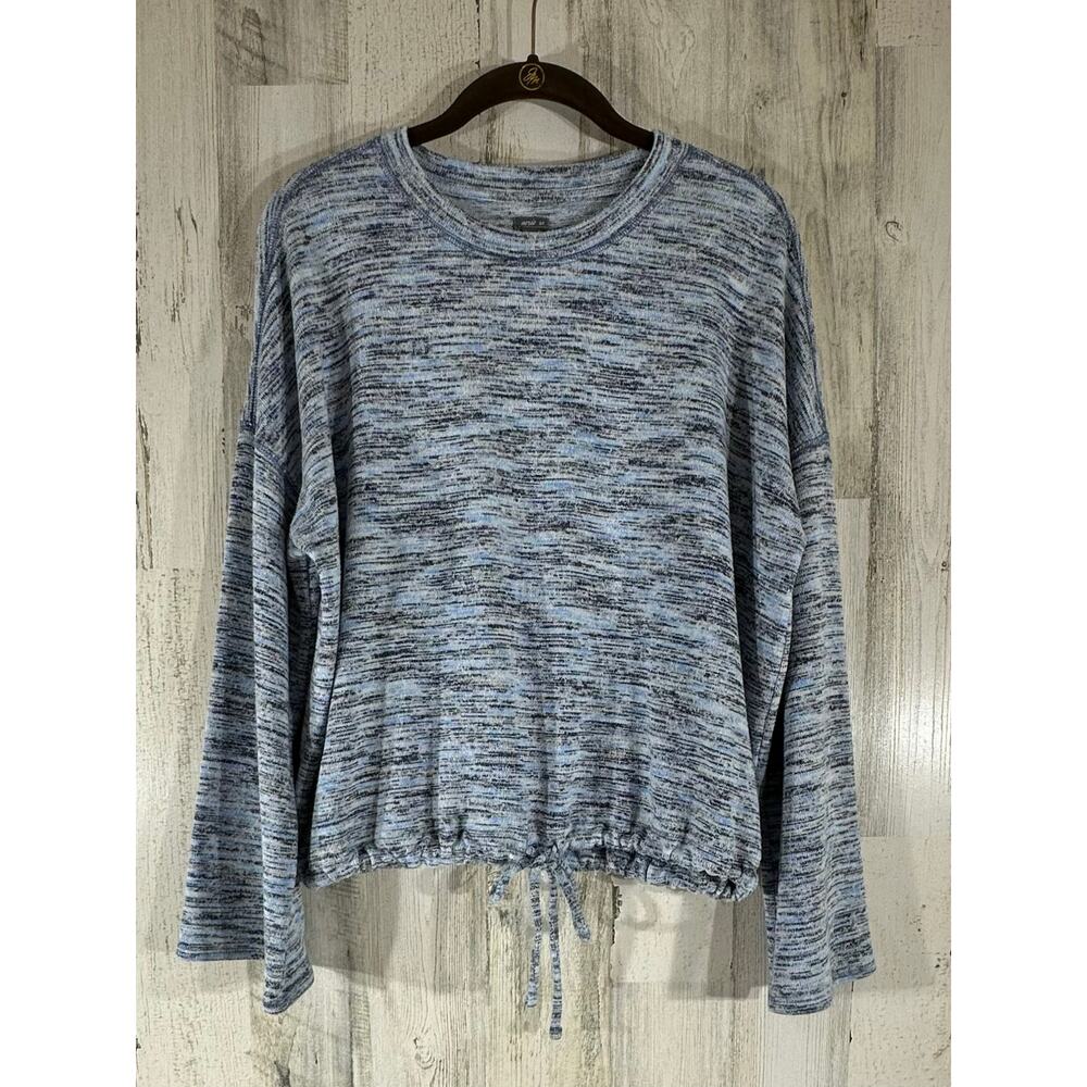 Aerie Sweater Knit Top Sz Small (Oversized) Blue Space Dye Drawstring Hem READ